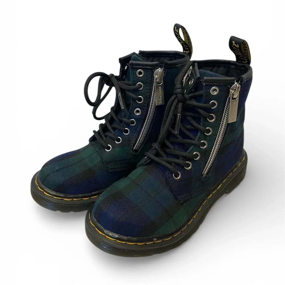 Dr. Martens Kids 1460 Zip Tartan Lace Up Boots - Size 12
